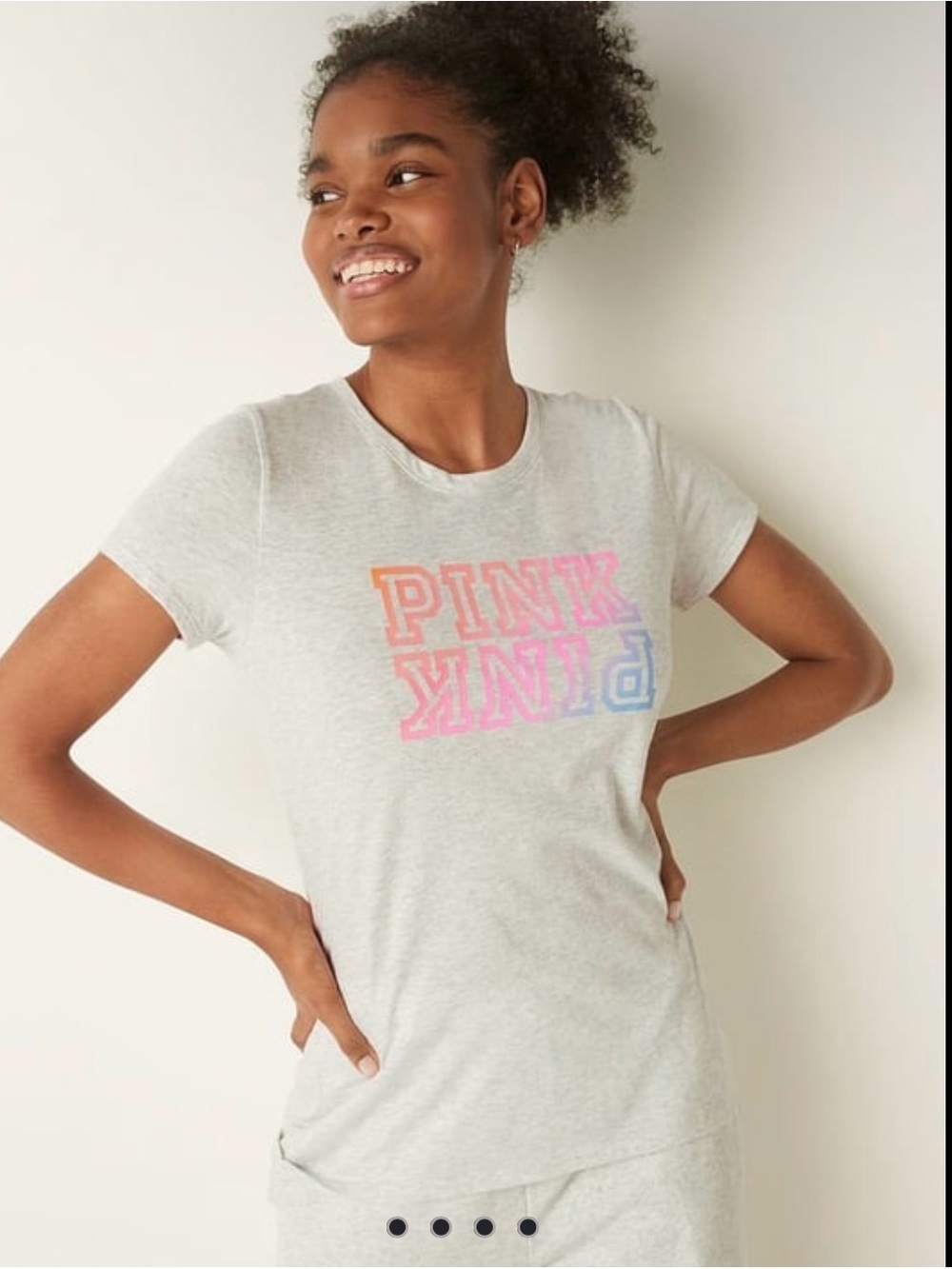 Victoria’s Secret PINK Logo Rainbow Graphic Heather Gray Tee Medium NWT